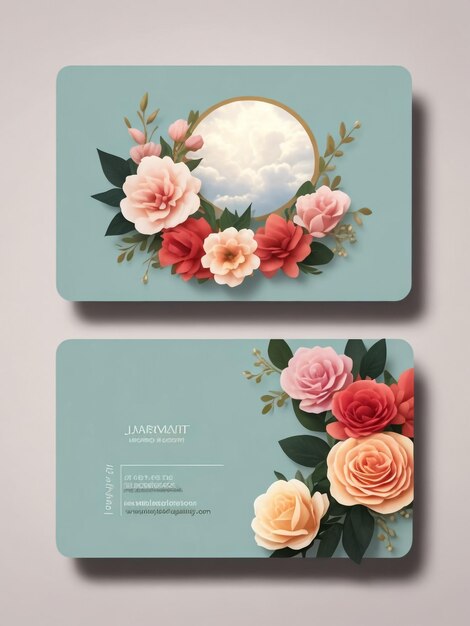 Photo business card set with flowers vector illustration