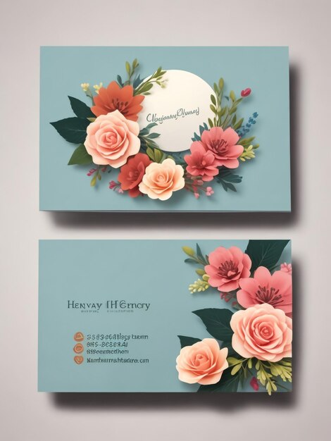 Photo business card set with flowers vector illustration