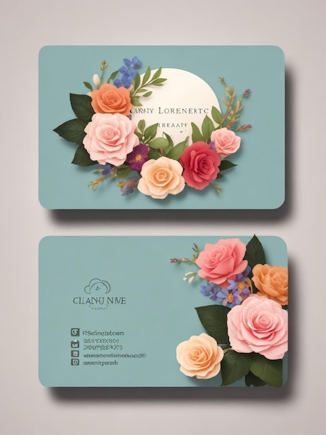 Photo business card set with flowers vector illustration