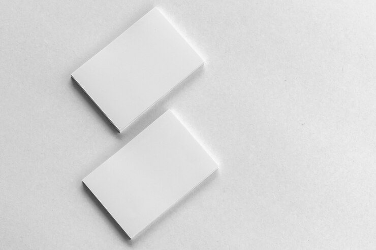 Photo business card stack on paper white background