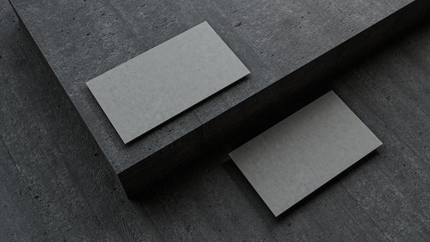 Photo business cards blank mockup on dark concrete floor 3d illustration