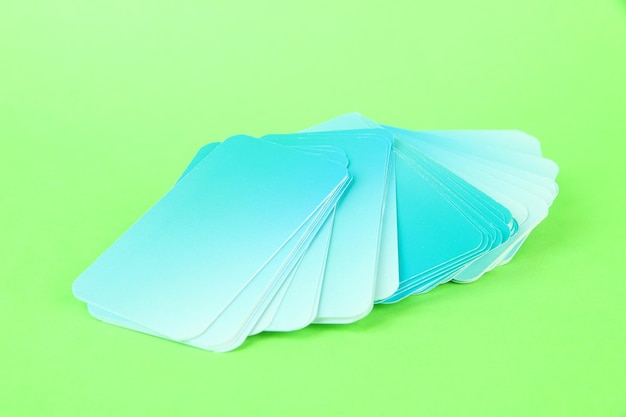 Business cards on color background