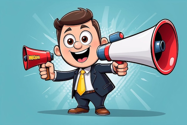 Photo business cartoon character with megaphone make an announcement vector clip art