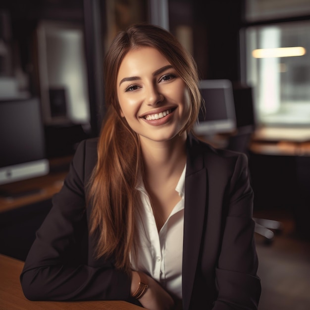 Business Casual vrouw die lacht in een kantoor