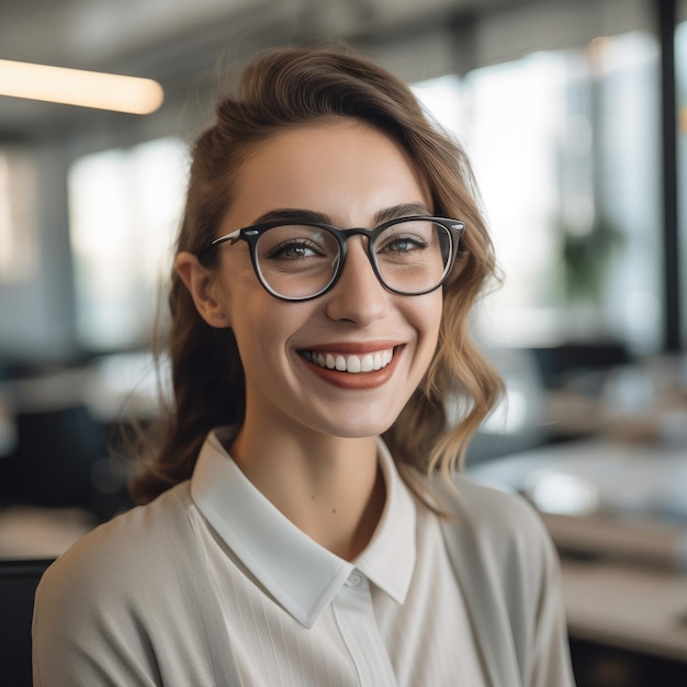 Business Casual vrouw die lacht in een kantoor