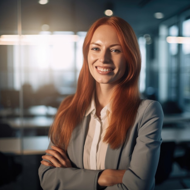 Business Casual vrouw die lacht in een kantoor