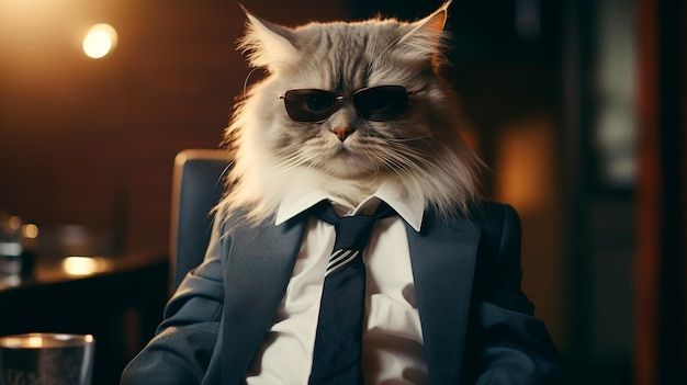 Business cat in a suit and glasses Generative AI