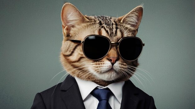 Business Cat Wearing Suit and Sunglasses