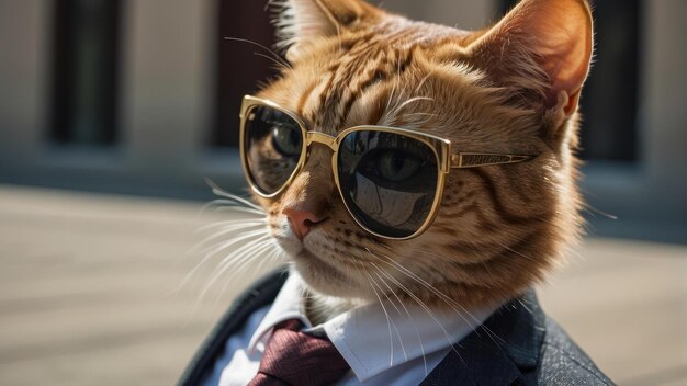 Business Cat Wearing Suit and Sunglasses