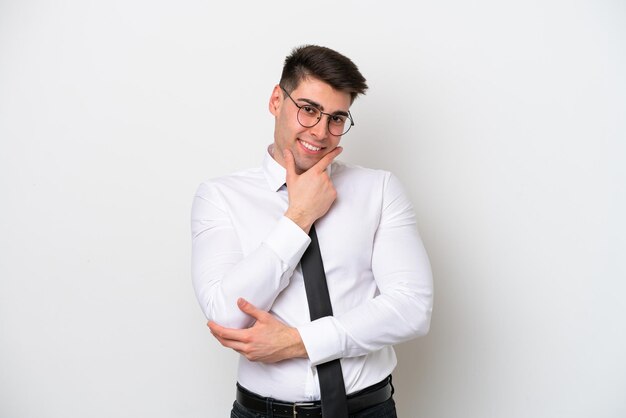 Business caucasian man isolated on white background smiling