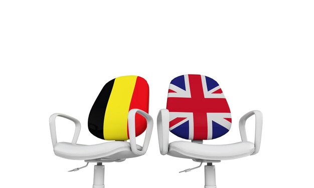 Business chairs belgië en groot-brittannië international relatieconcept 3d rendering