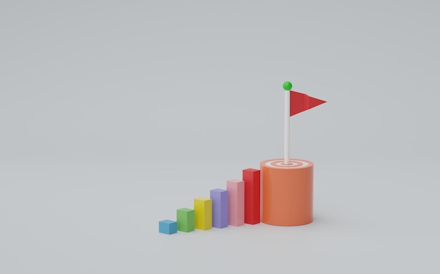 Foto grafica e statistiche dei grafici aziendali grafico a barre in crescita che aumenta l'obiettivo di raggiungimento in avanti 3d render illustrazione