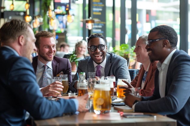 Business Colleagues Enjoying Drinks at Bar with AI generated