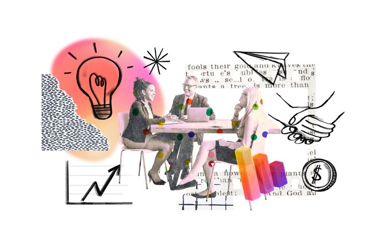 Photo business colleagues png meeting teamwork doodle remix transparent background
