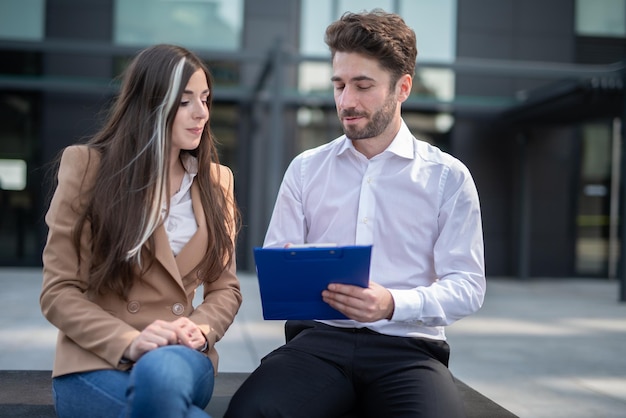 Business colleagues reading a document