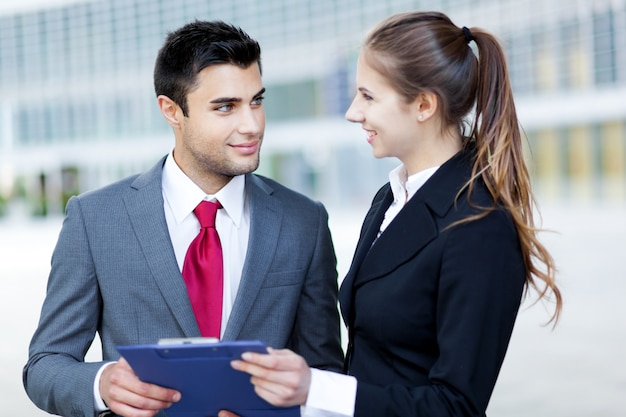 Business colleagues reading a document