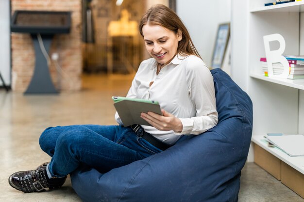 Business company employee working in the relax area