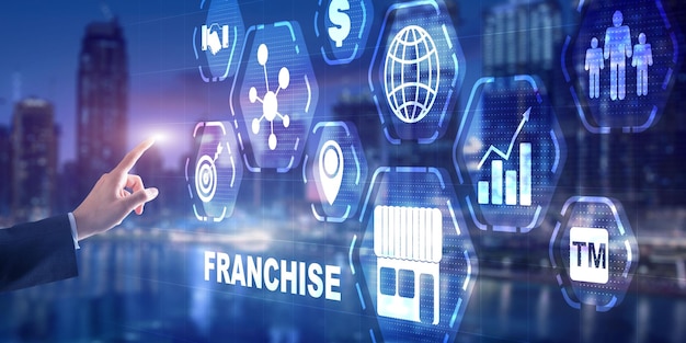 Photo business concept 2021 franchise businessman is selecting franchising