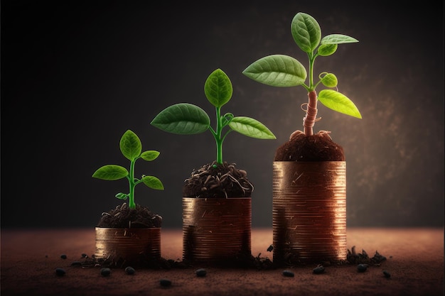 Business concept by growing plants on coin isolated landscape background