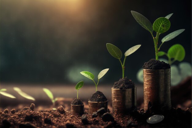 Business concept by growing plants on coin isolated landscape background