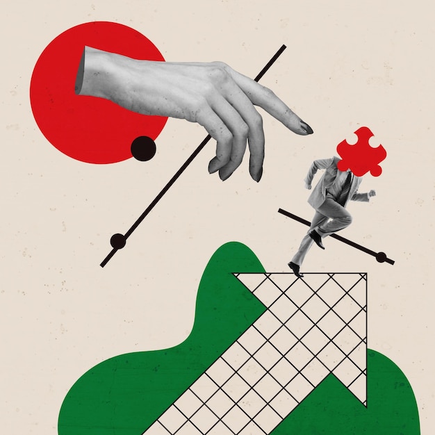 Business Concept Creatieve Kunst Collage Geometrische Retro Kunstwerk Textuur Achtergrond Kopie Ruimte Trend