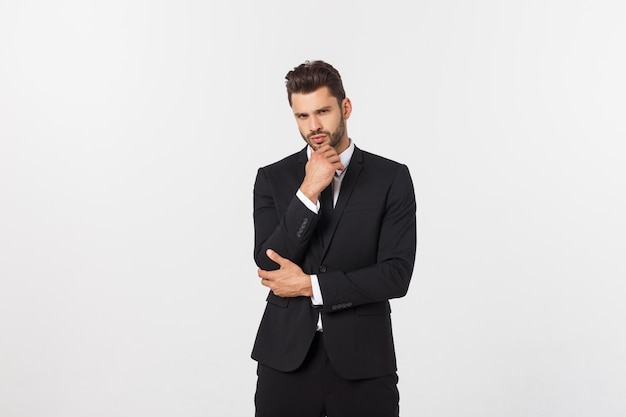 Business Concept - Portrait Handsome Business man confident face. white wall