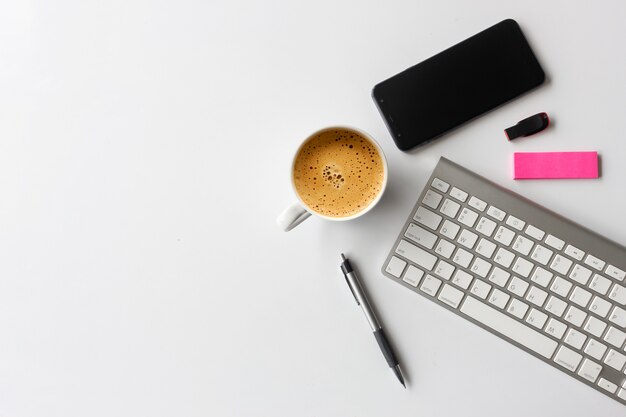 Business concept. top view of office desk workspace 