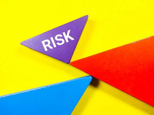 Business concepttext risk writing on colored tangram on a yellow background