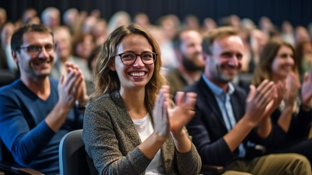 At a business conference the audience cheers with smiles Generative AI