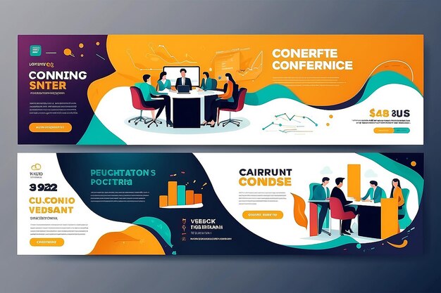 Photo business conference banner template design for webinar marketing online class program etc