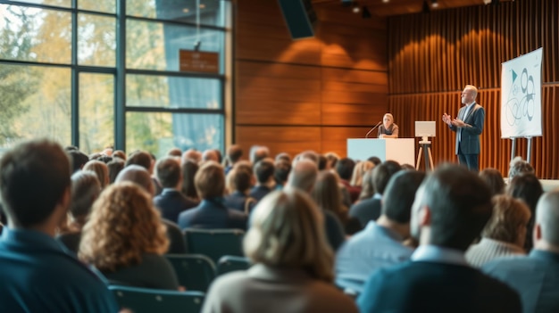 Business conference with a large audience in the auditorium