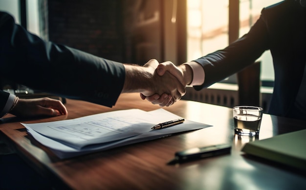 Photo business contract shake hands during meeting