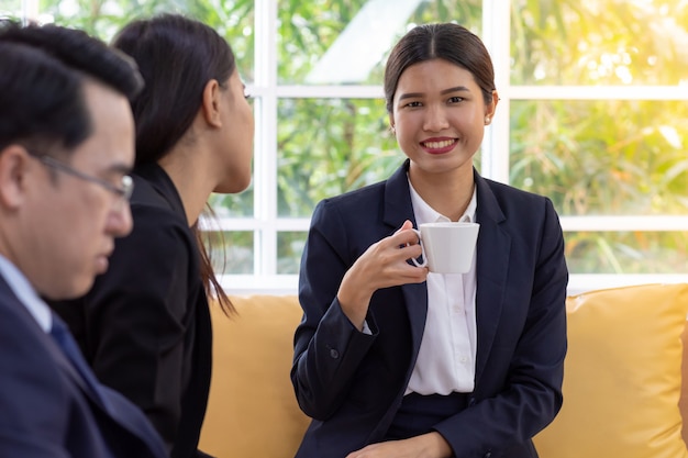 Business conversation in cafe