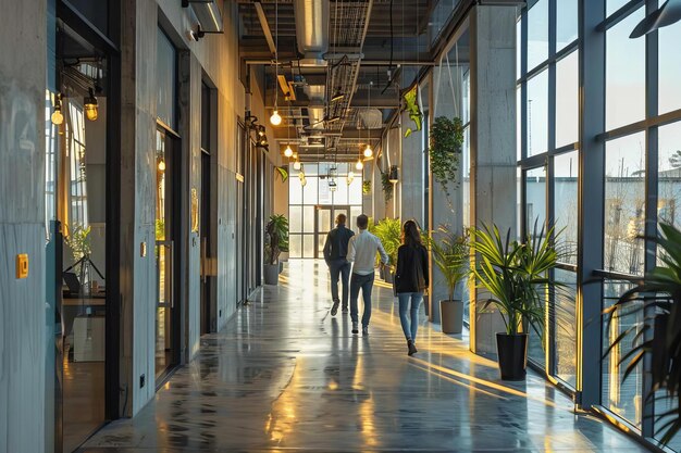 Business Corridor With People Walking