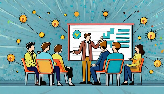 Photo business course adult people learning and studying lecture talking and listening to man teaching on