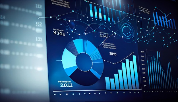 Business data analysis and analytics of customers insights with charts abstract blue background Generative AI