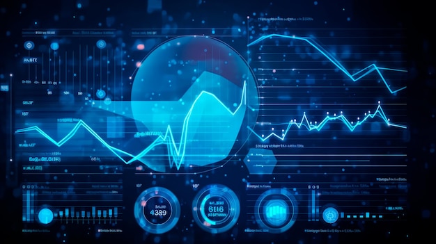 Business data analysis and analytics of customers insights with charts abstract blue background Generative AI