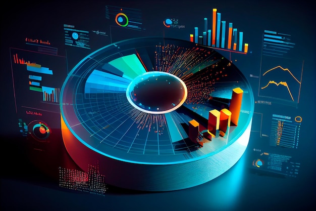 Business data analysis and analytics of customers insights with charts abstract blue background vector illustration generative ai