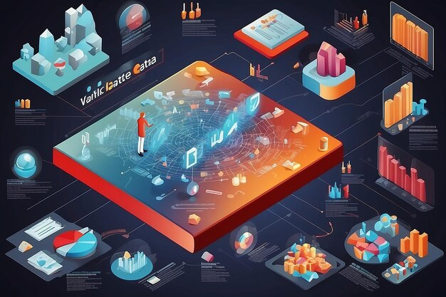 Photo business data visualization isometric big data illustration