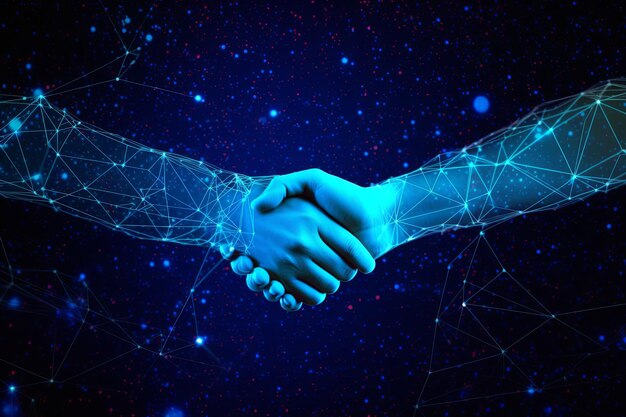 Рукопожатие бизнес-сделки в светящемся фоне Генеративный ИИ