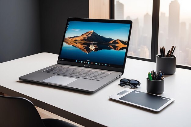 Business desk concept with laptop