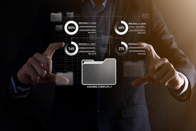 Business developer hand using board framework on virtual modern computer showing innovation Agile software development lean project management tool fast changes concept.Document Management System DMS