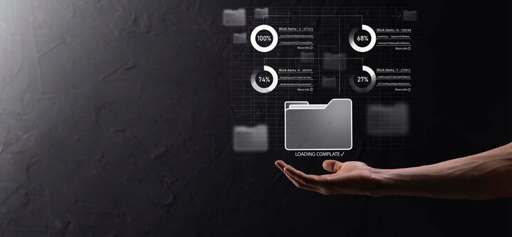 Photo 비즈니스 개발자는 혁신을 보여주는 가상 현대 컴퓨터에서 보드 프레임워크를 사용하여 민첩한 소프트웨어 개발 린 프로젝트 관리 도구 개념을 빠르게 변경합니다. 문서 관리 시스템 dms