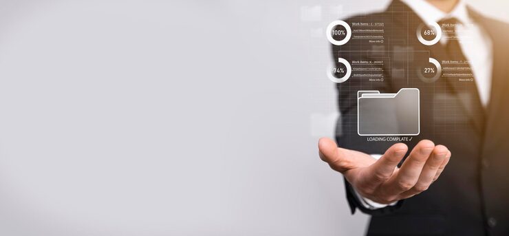 Photo 비즈니스 개발자는 혁신을 보여주는 가상 현대 컴퓨터에서 보드 프레임워크를 사용하여 민첩한 소프트웨어 개발 린 프로젝트 관리 도구 개념을 빠르게 변경합니다. 문서 관리 시스템 dms