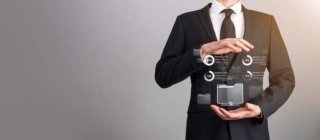 business developer hand using board framework on virtual modern computer showing innovation agile software development lean project management tool fast changes conceptdocument management system dms