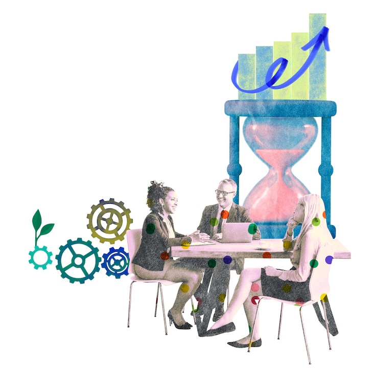 Photo business discussion png sticker remixed media transparent background