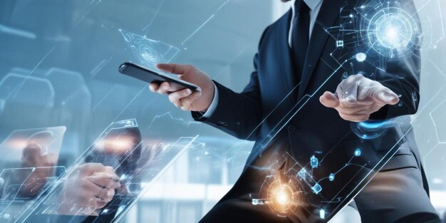 Photo business and economic growth on global business network data analysis of financial and banking