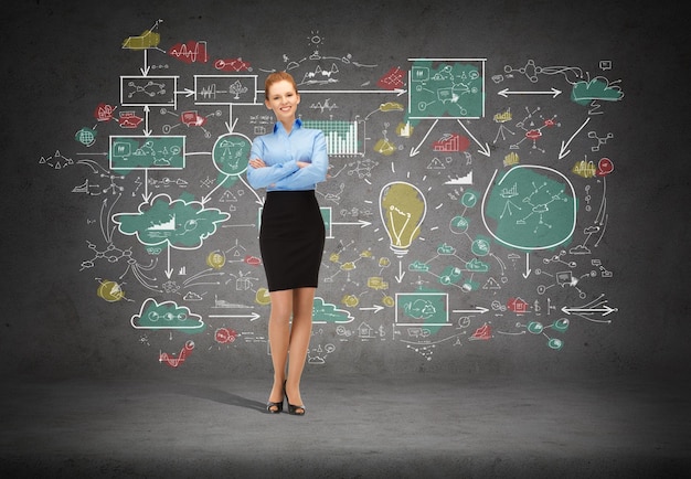 business and education concept - friendly young smiling businesswoman with crossed arms