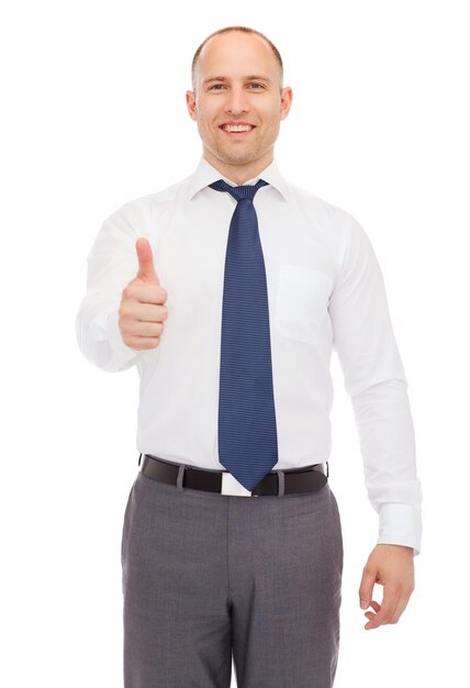 business, education, gesture and office concept - smiling businessman showing thumbs up