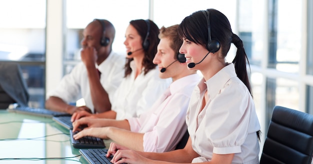 Business employees in a call center